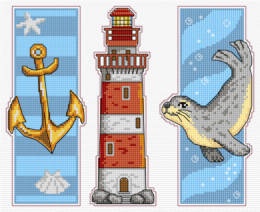 Counted cross stitch kit with plastic canvas Bookmarks Sea motifs 8721
