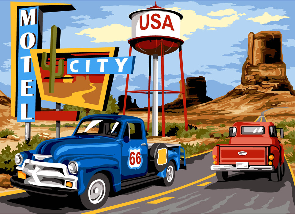 Needlepoint canvas for halfstitch without yarn Canvas Motel 66 SE929.714 Seg De Paris Printed Tapestry Canvas with Two Tracks on the Road in USA