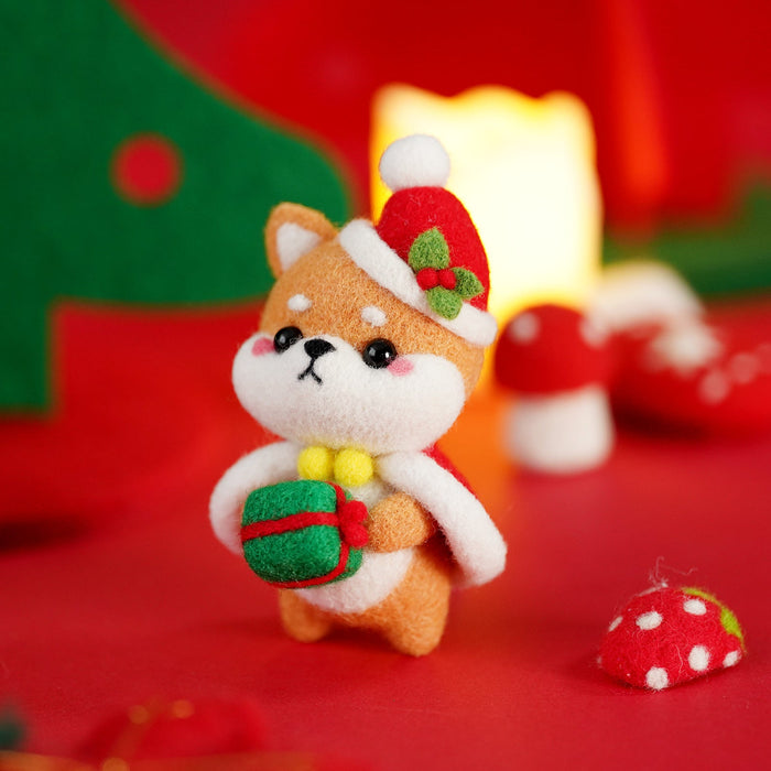 Christmas Bunny, Shiba Inu, Cat and Santa Needle Felting Kit. Wizardi DIY Wool Craft Kit F07N8-Z-06