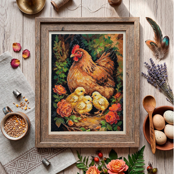 Cross-stitch kit - Hen in the Yard AH-326