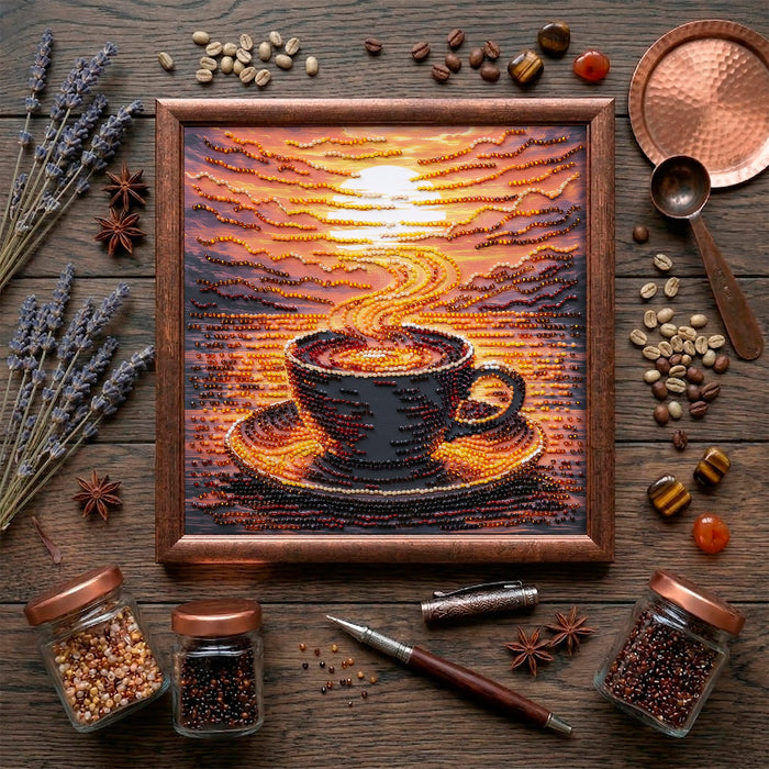 Mid-sized bead embroidery kit - Fragrant Coffee AMB-144