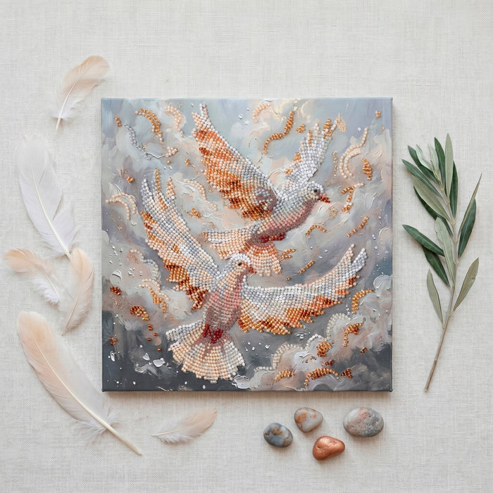 Mid-sized bead embroidery kit - Dance of Doves AMB-145