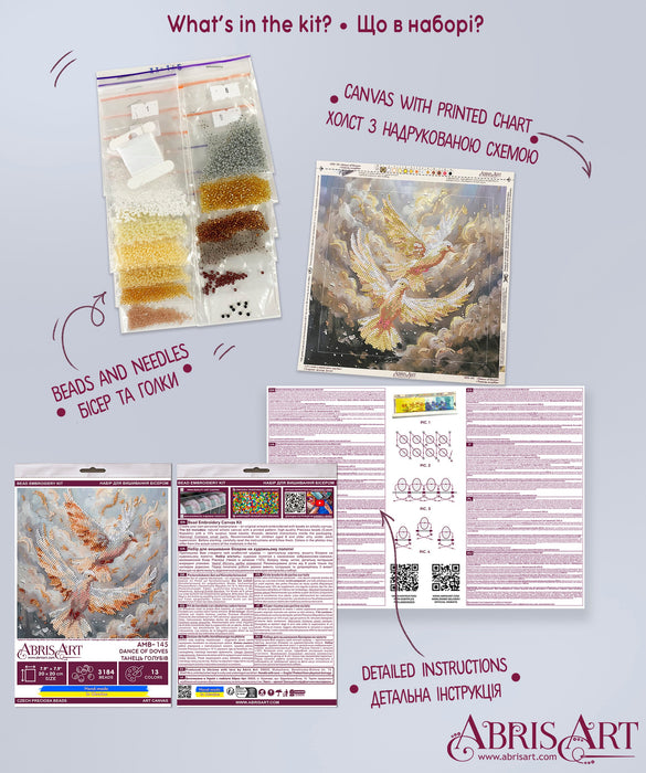 Mid-sized bead embroidery kit - Dance of Doves AMB-145