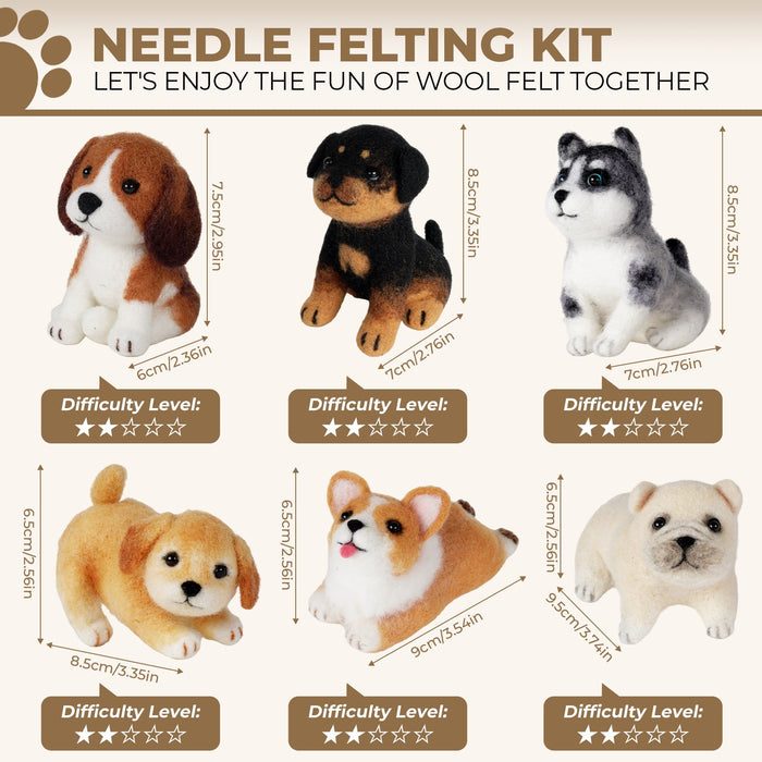 Norwegian Elkhound Needle Felting Kit. Wizardi DIY Wool Craft Kit F07N8-W547-N1