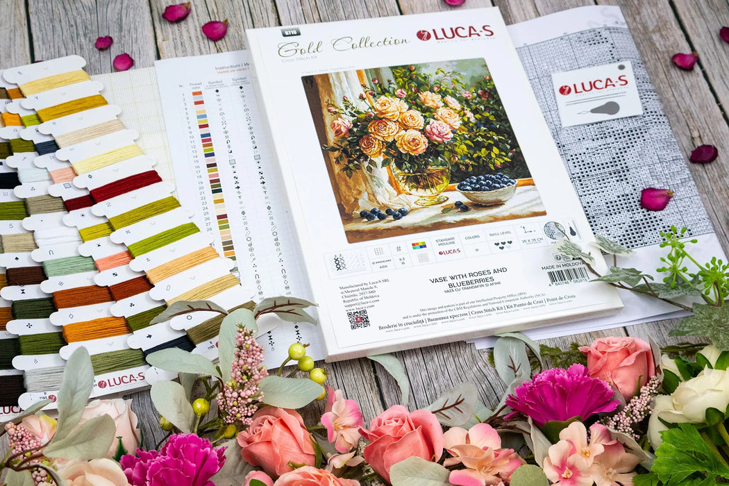 Vase with Roses and Blueberries B719L Counted Cross-Stitch Kit