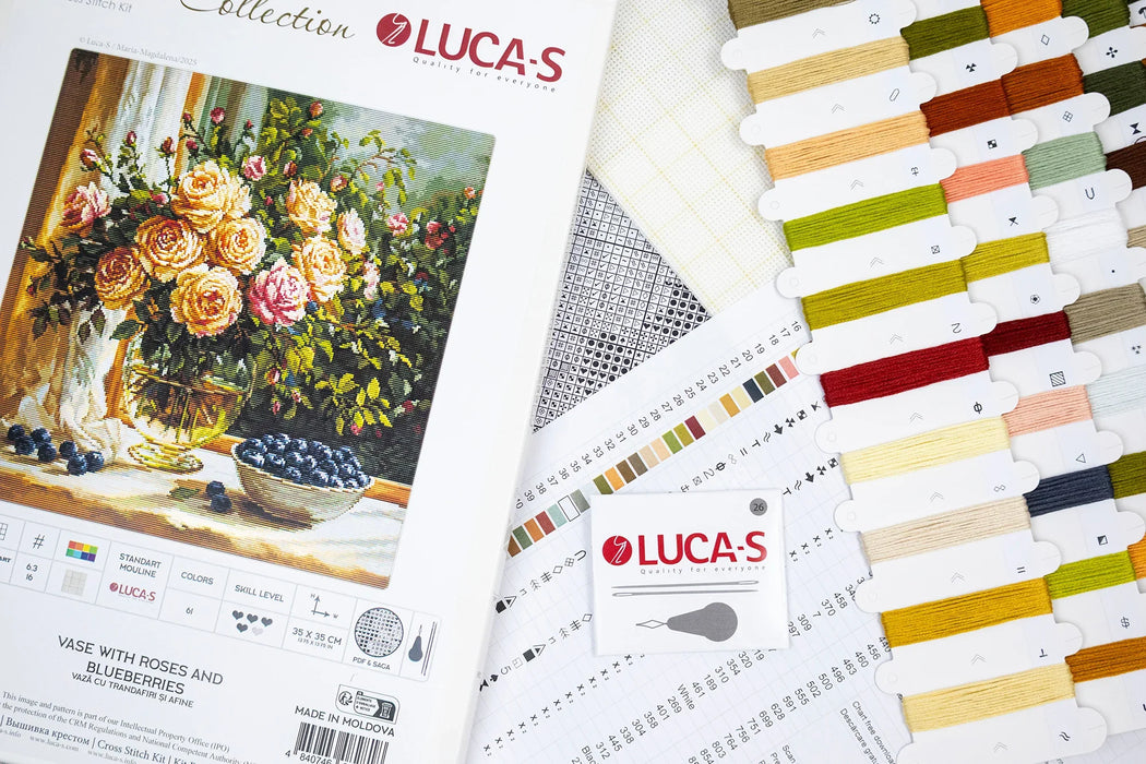 Vase with Roses and Blueberries B719L Counted Cross-Stitch Kit