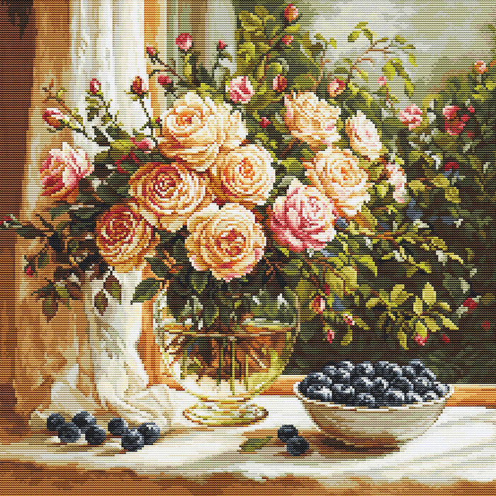 Vase with Roses and Blueberries B719L Counted Cross-Stitch Kit