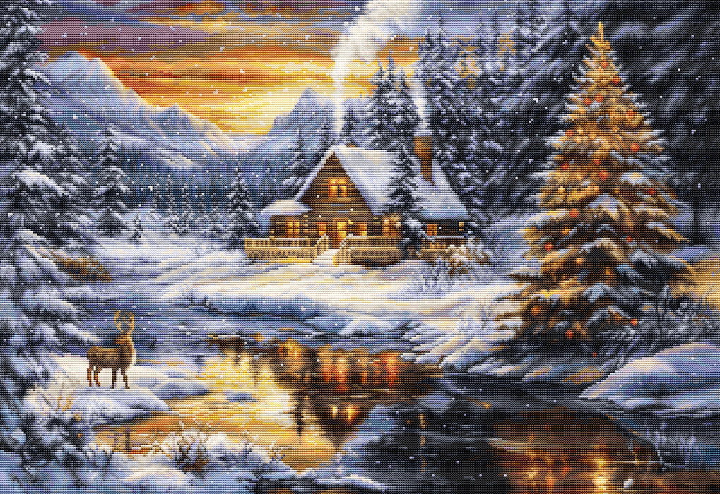 Winter Evening in the Mountains B721L Counted Cross-Stitch Kit