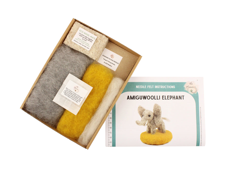 Felting Kit - Tiny Elephant Needle Felt Kit. Amiguwoolli