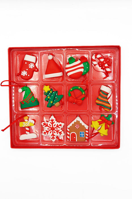 Set of 12 Small Christmas Ornaments. Wizardi Festive Decoration F07-N2-1-W2598