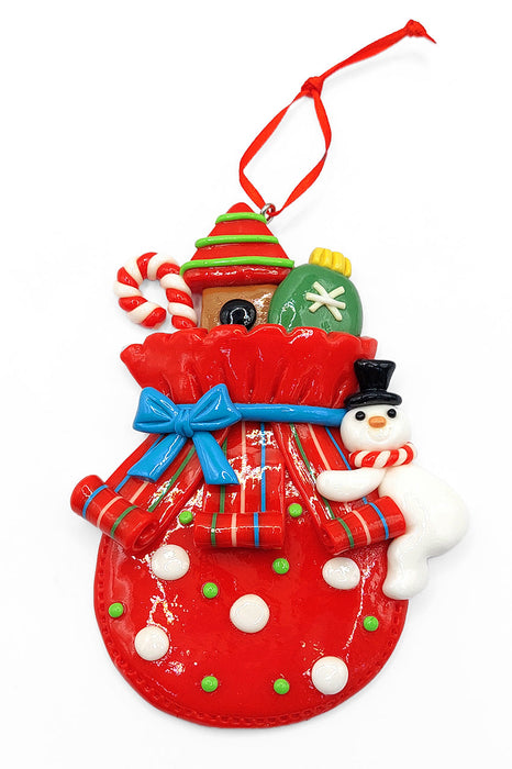 Christmas Ornament - Glossy Gift Bag with Snowman. Wizardi Festive Decoration F07-N2-11-AA440A