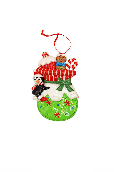 Christmas Ornament - Glossy Gingerbread Gift Bag with Penguin. Wizardi Festive Decoration F07-N2-11-AA440B