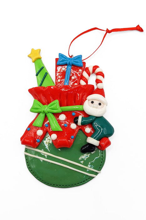 Christmas Ornament - Glossy Gift Bag with Santa. Wizardi Festive Decoration F07-N2-11-AA440C