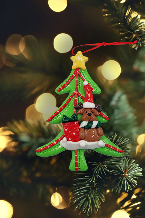 Christmas Ornament - Glossy Tree with Reindeer. Wizardi Festive Decoration F07-N2-12-AA453A