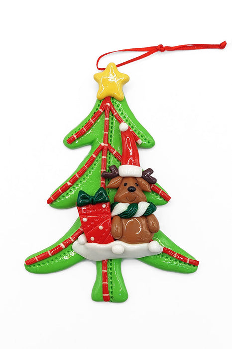 Christmas Ornament - Glossy Tree with Reindeer. Wizardi Festive Decoration F07-N2-12-AA453A