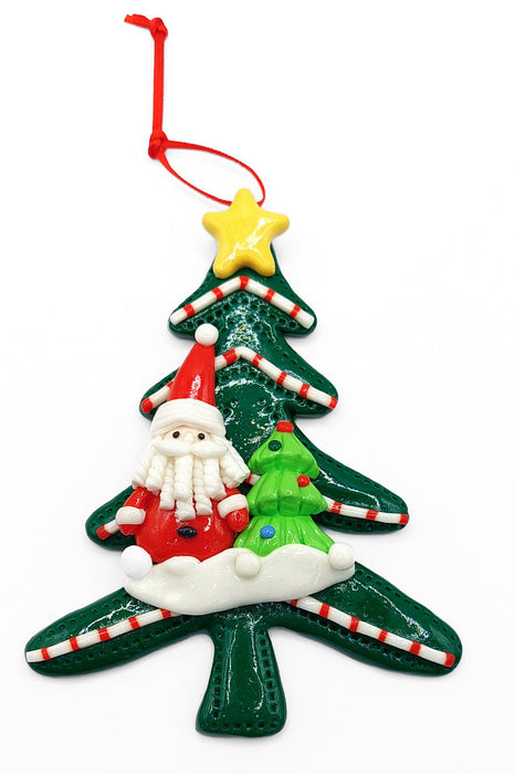 Christmas Ornament - Glossy Tree with Santa. Wizardi Festive Decoration F07-N2-12-AA453B