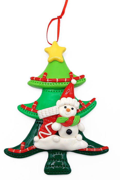 Christmas Ornament - Glossy Tree with Snowman. Wizardi Festive Decoration F07-N2-12-AA453C