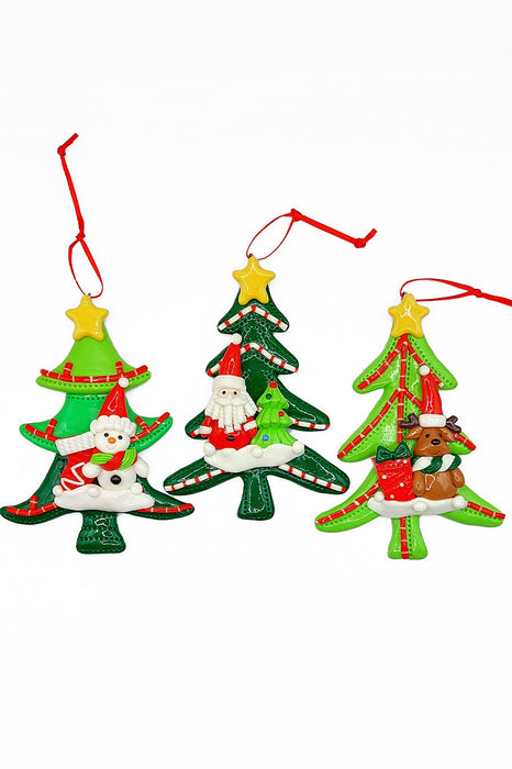 Christmas Ornament - Glossy Tree with Snowman. Wizardi Festive Decoration F07-N2-12-AA453C