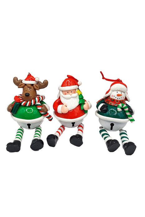 Christmas Ornament - Glossy Snowman with Dangling Legs and Bell. Wizardi Festive Decoration F07-N2-15-SBB004B