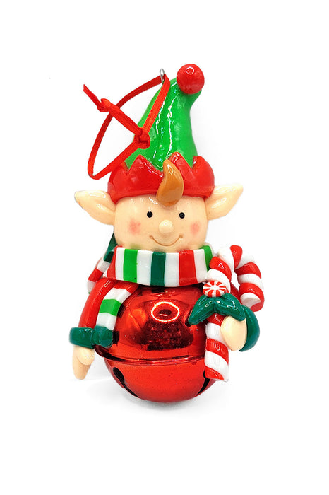 Christmas Ornament - Glossy Elf with Candy Cane. Wizardi Festive Decoration F07-N2-17-E2506B