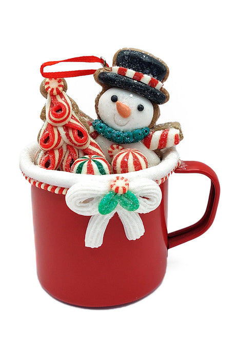 Christmas Ornament - Cup with Snowman. Wizardi Festive Decoration F07-N2-19-DAA101B