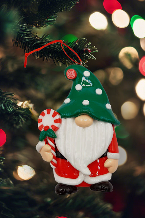 Christmas Ornament Glossy Santa with Candy Cane. Wizardi Festive Decoration F07-N2-7-E2511A