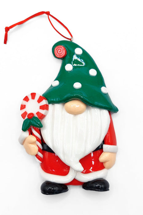 Christmas Ornament Glossy Santa with Candy Cane. Wizardi Festive Decoration F07-N2-7-E2511A