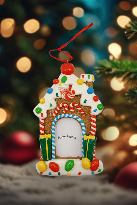 Christmas Ornament - Glossy Gingerbread House Frame. Wizardi Festive Decoration F07-N2-8-SEE200B