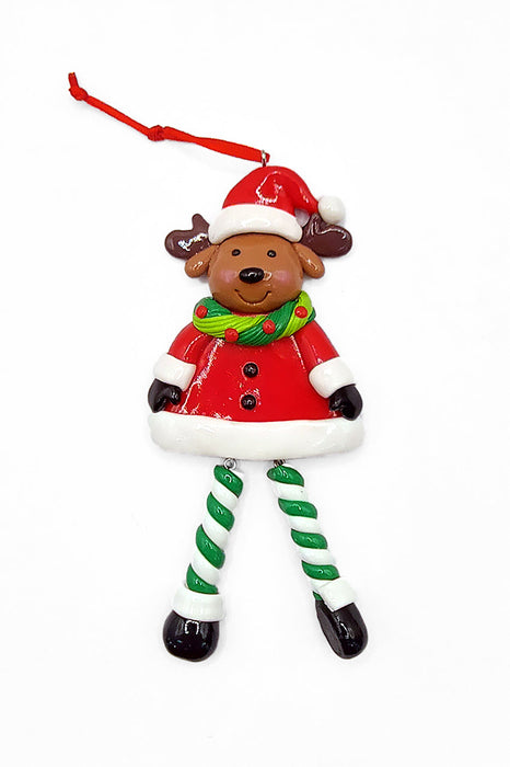 Christmas Ornament - Glossy Reindeer with Dangling Legs. Wizardi Festive Decoration F07-N2-9-SAA202C