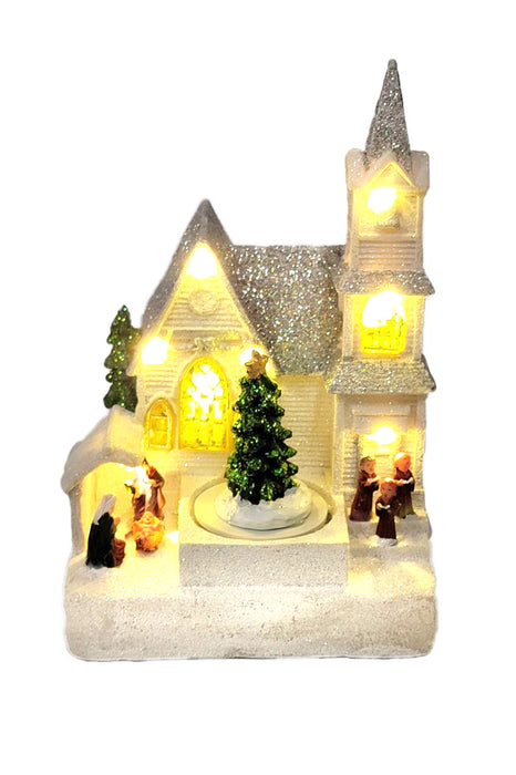 Winter Church with Christmas Tree. Christmas Village by Wizardi F07-N6-6