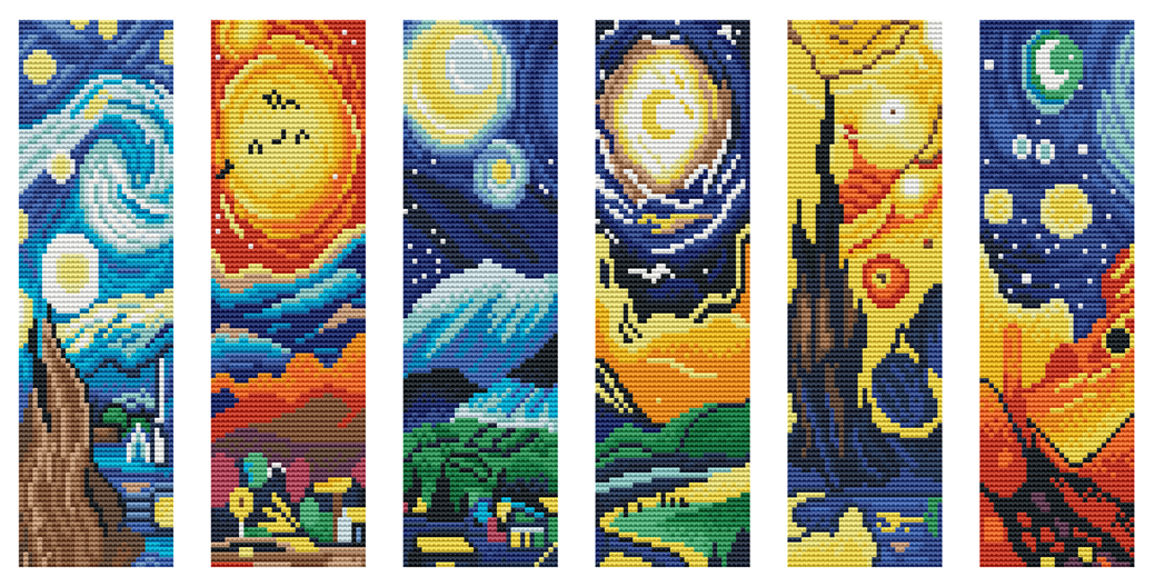 Sun and Moon Landscape 14 Count Aida Cross Stitch Bookmark Kit by Wizardi F07AM12-1-SQ002