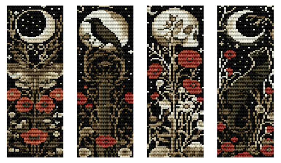 Gothic Flora Cross Stitch Bookmark Kit by Wizardi F07AM12-12-SQ006