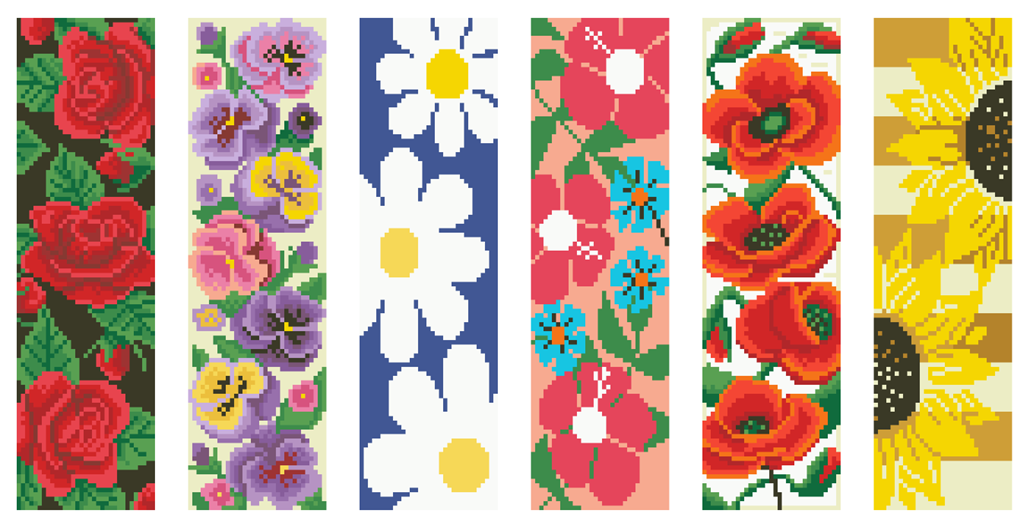 Floral Pattern 14 Count Aida Cross Stitch Bookmark Kit by Wizardi F07AM12-13-SQ014