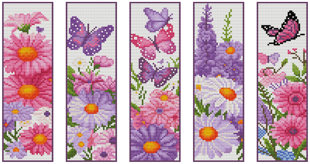 Pink Blossoms Cross Stitch Bookmark Kit by Wizardi F07AM12-14-SQ020