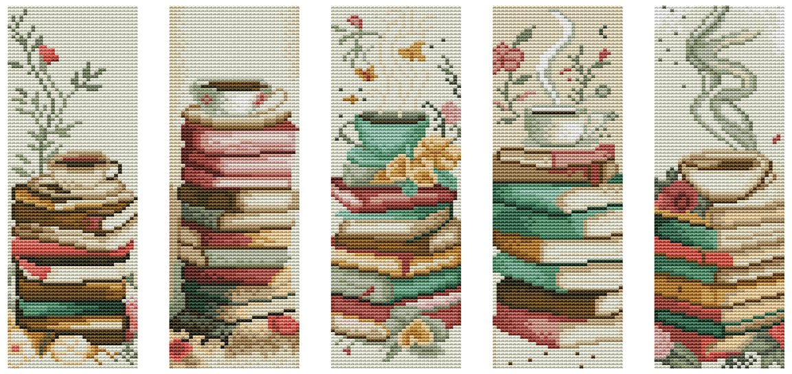 Vintage Books Cross Stitch Bookmark Kit by Wizardi F07AM12-15-SQ017