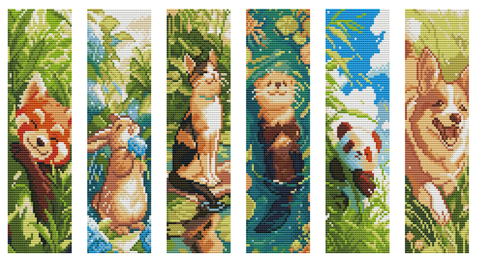 Woodland Animals Cross Stitch Bookmark Kit by Wizardi F07AM12-16-SQ010