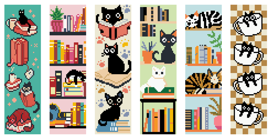 Book Cats Cross Stitch Bookmark Kit by Wizardi F07AM12-18-SQ015
