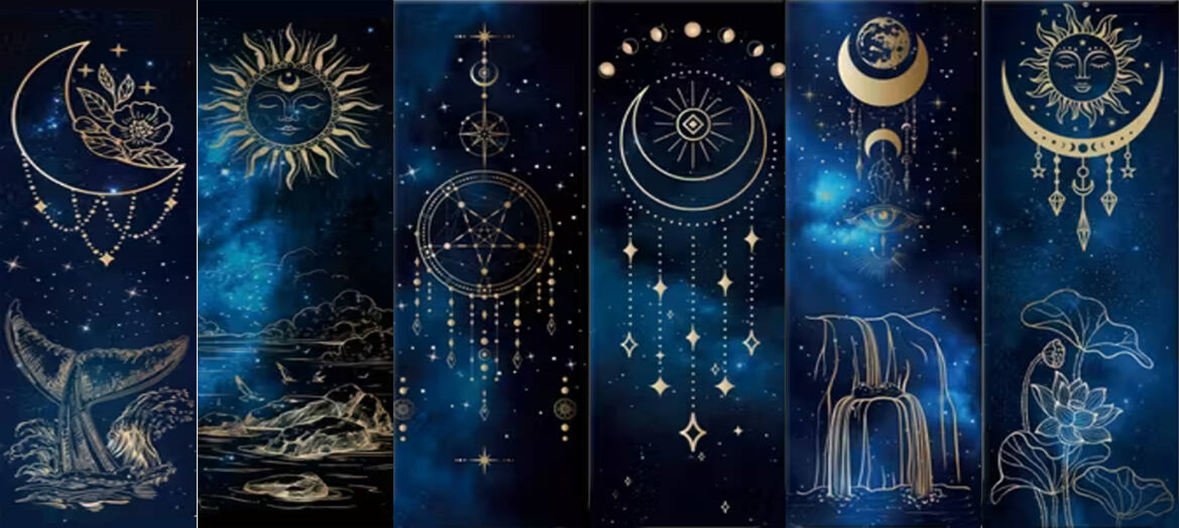 Celestial Night Sky 14 Count Aida Cross Stitch Bookmark Kit by Wizardi F07AM12-3-SQ023