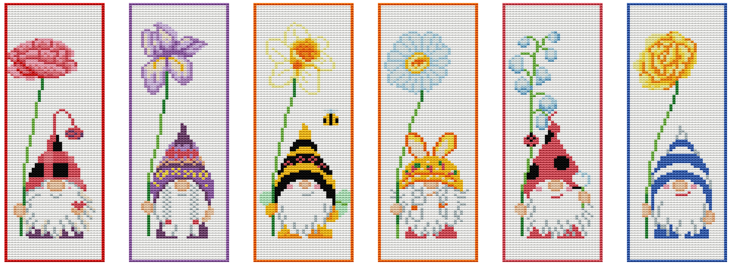 Spring Gnomes Cross Stitch Bookmark Kit by Wizardi F07AM12-5-SQ019