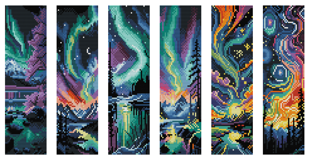 Northern Lights Cross Stitch Bookmark Kit by Wizardi F07AM12-7-SQ012