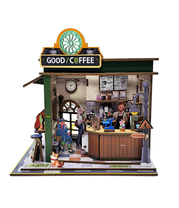 Coffee Shop Wooden Miniature Dollhouse Kit F07AM15-1-68072