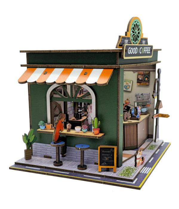 Coffee Shop Wooden Miniature Dollhouse Kit F07AM15-1-68072