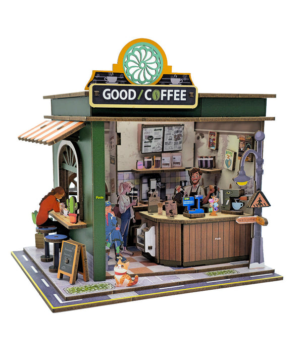 Coffee Shop Wooden Miniature Dollhouse Kit F07AM15-1-68072