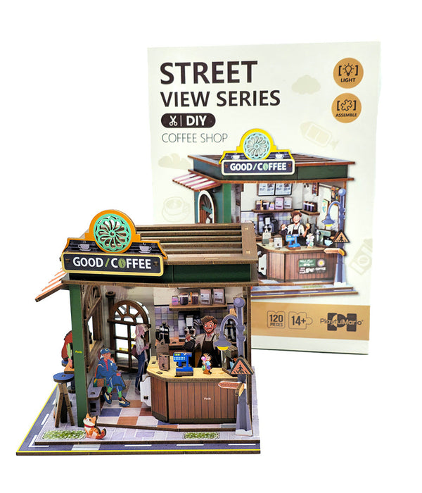 Coffee Shop Wooden Miniature Dollhouse Kit F07AM15-1-68072