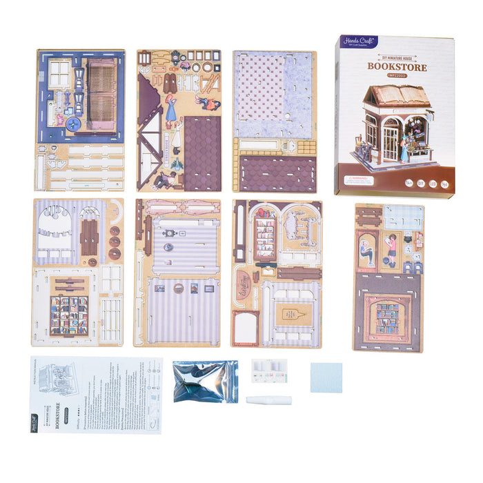 Little Village Bookstore Wooden Miniature Dollhouse Kit F07AM15-1-68074