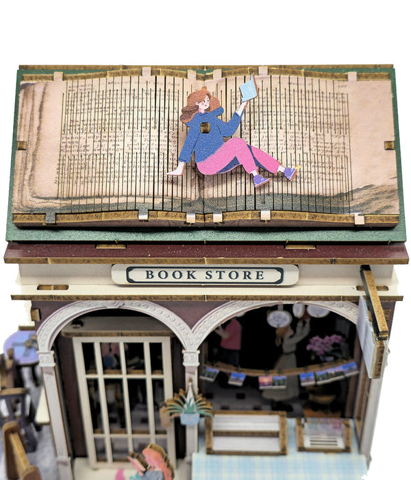 Little Village Bookstore Wooden Miniature Dollhouse Kit F07AM15-1-68074