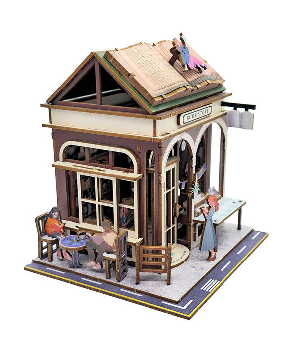 Little Village Bookstore Wooden Miniature Dollhouse Kit F07AM15-1-68074