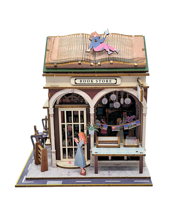 Little Village Bookstore Wooden Miniature Dollhouse Kit F07AM15-1-68074