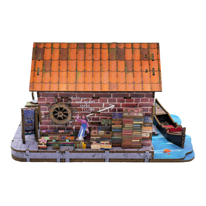 Floating Bookstore Wooden Miniature Dollhouse Kit F07AM15-2-68083