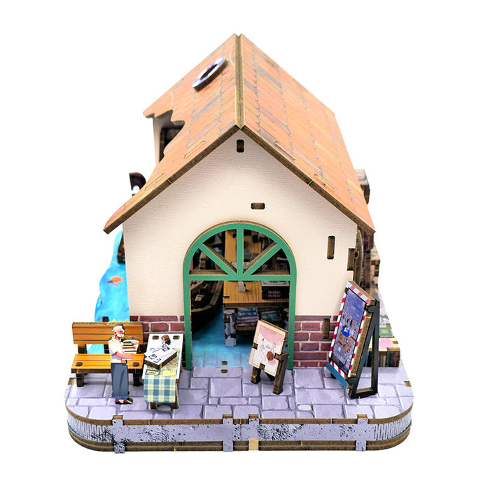 Floating Bookstore Wooden Miniature Dollhouse Kit F07AM15-2-68083